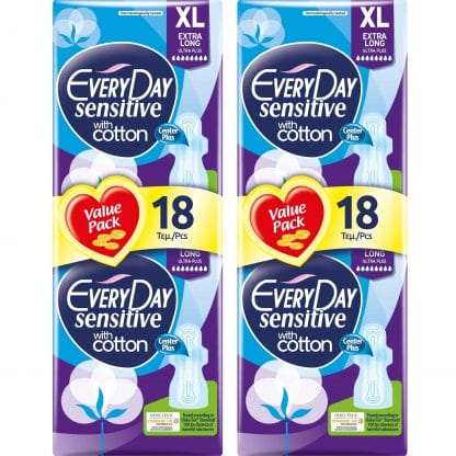 Every Day Πακέτο Προσφοράς Sensitive Extra Long XL Value Pack Σερβιέτες Ιδανικές για Μεγάλη Ροή 2x18 Τεμάχια 1+1 Δώρο