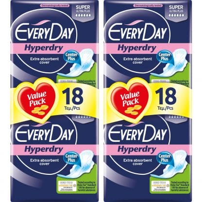 Every Day Πακέτο Προσφοράς Hyperdry Super Ultra Plus Value Pack Σερβιέτες Ιδανικές για Πολύ Μεγάλη Ροή 2x18 Τεμάχια 1+1 Δώρο