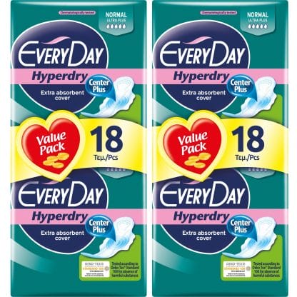 Every Day Πακέτο Προσφοράς Hyperdry Normal Ultra Plus Value Pack Σερβιέτες Ιδανικές για Κανονική Ροή 2x18 Τεμάχια 1+1 Δώρο