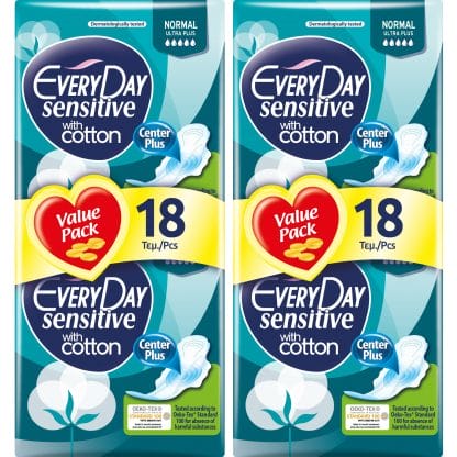Every Day Πακέτο Προσφοράς Sensitive Normal Ultra Plus Value Pack Σερβιέτες Ιδανικές για Κανονική Ροή 2x18 Τεμάχια 1+1 Δώρο