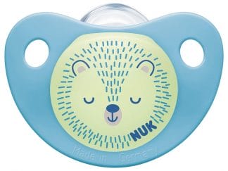 Nuk Night & Day Silicone 0-6 m Ορθοδοντική Πιπίλα Σιλικόνης με Θήκη, Χωρίς Κρίκο που Λάμπει στο Σκοτάδι 1 Τεμάχιο - γαλάζιο