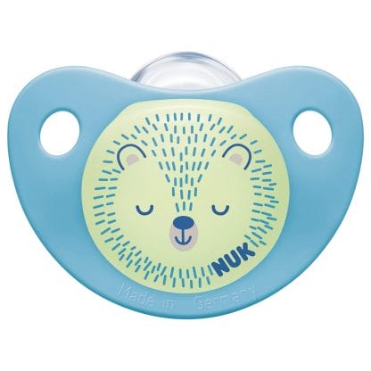 Nuk Night & Day Silicone 0-6 m Ορθοδοντική Πιπίλα Σιλικόνης με Θήκη, Χωρίς Κρίκο που Λάμπει στο Σκοτάδι 1 Τεμάχιο - γαλάζιο