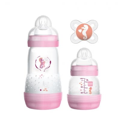 Mam Easy Start Anti-Colic Starter Set 0m+ Κωδ 655 Βρεφικό Σετ 2 Μπιμπερό & 1 Πιπίλα Ιδανικό για το Νεογέννητο 1 Τεμάχιο - ροζ