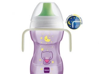 Mam Fun to Drink Cup Night 8m+ Κωδ 463 Εκπαιδευτικό Ποτηράκι με Χερούλια που Λάμπουν στο Σκοτάδι Από 8 Μηνών 1 Τεμάχιο - μωβ