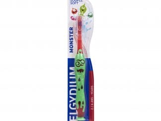 Elgydium Monster Soft 2/6 Years Παιδική Χειροκίνητη Μαλακή Οδοντόβουρτσα για Προστασία των Ευαίσθητων Ούλων & Δοντιών 1 Τεμάχιο - Μπλε - Πορτοκαλί