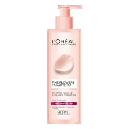 L'oreal Paris Fine Flowers Γαλάκτωμα Καθαρισμού για Ξηρή - Ευαίσθητη Επιδερμίδα με Εκχυλίσματα από Τριαντάφυλλο & Γιασεμί 400ml