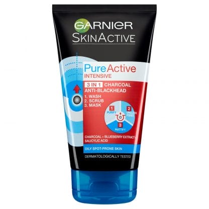 Garnier Pure Active Intensive Charcoal Mask Μάσκα Καθαρισμού 3 σε 1 με Ενεργό Άνθρακα Κατά των Ατελειών 150ml