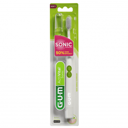Gum Activital Sonic Soft 4110 Οδοντόβουρτσα Παλμικής Κίνησης για Έναν Απαλό & Βαθύ Καθαρισμό & Δώρο 2 Κεφαλές Αντικατάστασης - άσπρο