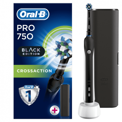 Oral-B Pro 750 3D CrossAction Black Edition Ηλεκτρική Οδοντόβουρτσα & Δώρο Θήκη Ταξιδιού 1τμχ
