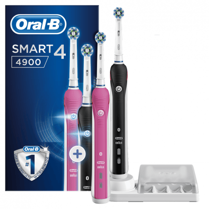 Oral-B Smart 4 4900 Special Edition Pink & Black Ηλεκτρική Οδοντόβουρτσα για πιο Υγιή Ούλα με την Έξυπνη Καθοδήγηση 2 Τεμάχια