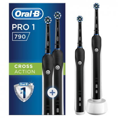 Oral-B Pro 1 790 Black Edition Cross Action Ηλεκτρική Οδοντόβουρτσα για Βαθύ Καθαρισμό 2 Τεμάχια