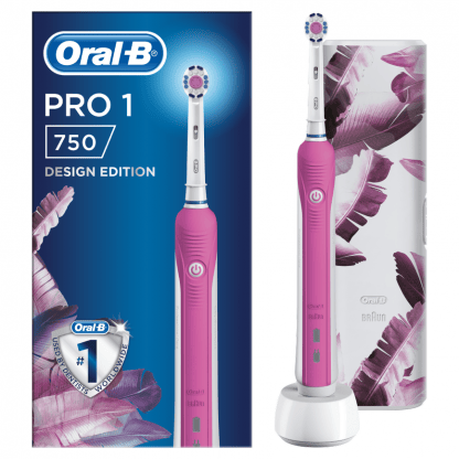 Oral-B Pro 1 750 Design Edition​ Pink Ηλεκτρική Οδοντόβουρτσα για πιο Λευκά Δόντια από την 1η Μέρα & Δώρο Premium Θήκη Ταξιδίου