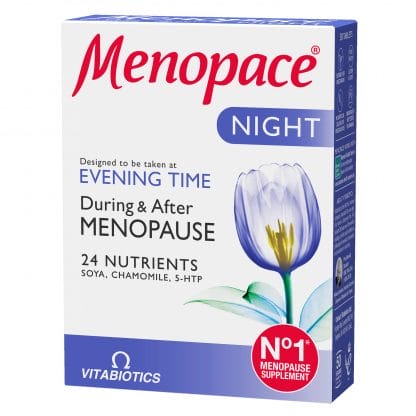 Vitabiotics Menopace Night Συμπλήρωμα Διατροφής Μοναδικός Συνδυασμός Συστατικών για την Εμμηνόπαυση 30tabs