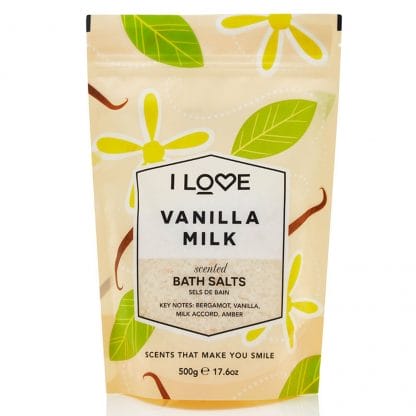 I love... Vanilla Milk Scented Bath Salts Άλατα Μπάνιου με Υπέροχο Άρωμα από Εκχυλίσματα Φρούτων 500gr