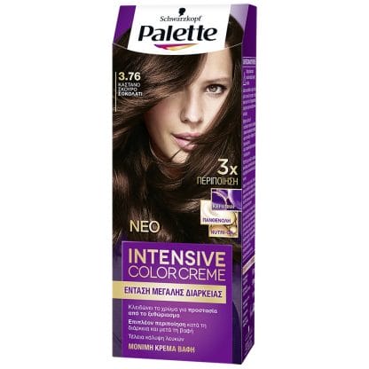 Schwarzkopf Palette Intensive Color Creme Επαγγελματική Μόνιμη Κρέμα Βαφή Μαλλιών, Απόλυτη Κάλυψη & Αποτέλεσμα Διάρκειας - 3.76 Καστανό Σκούρο Σοκολατί