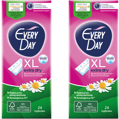 Every Day Πακέτο Προσφοράς Extra Dry XL Ανατομικά Σερβιετάκια για Πολύ Μεγάλη Ροή 2x24 Τεμάχια 1+1 Δώρο