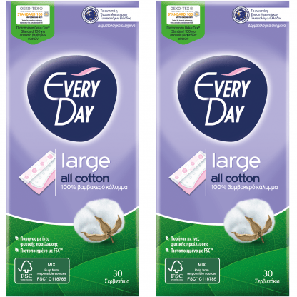 Every Day Πακέτο Προσφοράς All Cotton Large Ανατομικά Σερβιετάκια με Βαμβακερό Κάλυμμα 2x30 Τεμάχια 1+1 Δώρο