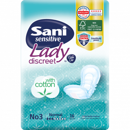 Sani Sensitive Lady Discreet With Cotton No3 Normal Σερβιέτες Ακράτειας με Βαμβάκι 16 Τεμάχια