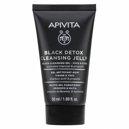 Apivita Black Detox Cleansing Jelly Travel Size Μαύρο Gel Καθαρισμού για Πρόσωπο & Μάτια με Ενεργό Άνθρακα & Πρόπολη 50ml