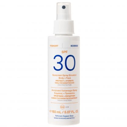 Korres Yoghurt Sunscreen Spray Emulsion Face & Body Spf30 Αντηλιακό Γαλάκτωμα Προσώπου Σώματος Υψηλής Προστασίας, Γιαούρτι 150ml
