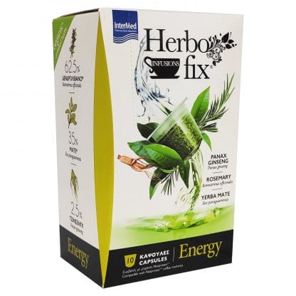 Intermed Herbo Fix Energy Κάψουλες για Ρόφημα με Δεντρολίβανο, Μάτε & Τζίνσενγκ για Ενέργεια & Τόνωση 10 Capsules