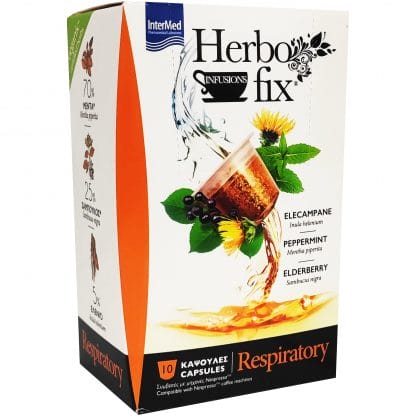 Intermed Herbo Fix Respiratory 10 Κάψουλες,Κάψουλες για Ένα Απολαυστικό Ρόφημα με Μέντα, Σαμπούκος & Ελένιο για Ανακούφιση Από