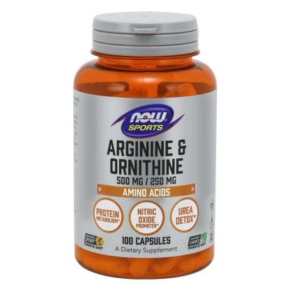 Now Foods Arginine & Ornithine 500mg / 250mg Συμπλήρωμα Διατροφής που Συνδυάζει δύο Αμινοξέα, για Παραγωγή Ενέργειας 100 Caps