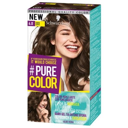 Schwarzkopf Pure Color Επαγγελματική Μόνιμη Βαφή Gel Μαλλιών, Έντονο Χρώμα που Διαρκεί, Πλούσια Περιποίηση & Ενυδάτωση - 6.0 Caffe Latte