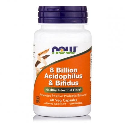 Now Foods 8 Billion Acidophilus & Bifidus Συμβάλλει στη Διατήρηση της Υγιούς Εντερικής Μικροβιακής Χλωρίδας 60caps