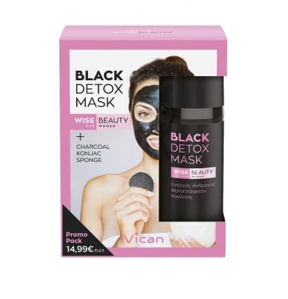 VICAN WISE BEAUTY Black detox mask 50ml + ΔΩΡΟ charcoal konjac sponge