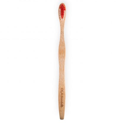 OLABamboo Toothbrush Soft Οδοντόβουρτσα Από 100% Μπαμπού Μαλακή 1 Τεμάχιο - κόκκινο