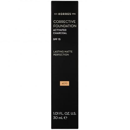 Korres Corrective Foundation With Activated Charcoal Spf15 Διορθωτικό Make up Υψηλής Κάλυψης & Διάρκειας με Ενεργό Άνθρακα 30ml - ACF3