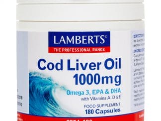 Lamberts Cod Liver Oil Συμπλήρωμα Διατροφής με Ωμέγα 3 Λιπαρά Οξέα 1000mg 180caps