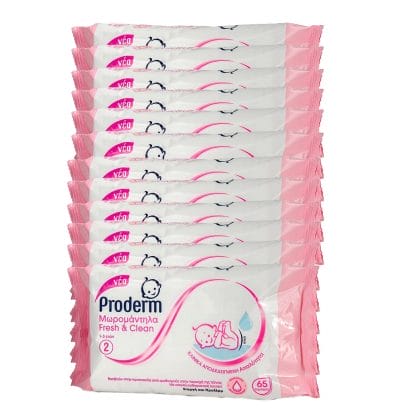 Proderm Πακέτο Προσφοράς Fresh & Clean Μωρομάντηλα για την Προστασία από Ερεθισμούς στην Περιοχή της Πάνας 1-3 Ετών 12x65Τεμάχια