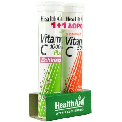 Health Aid Πακέτο Προσφοράς Vitamin C 1000mg Plus Echinachea & Vitamin C 500mg Πορτοκάλι 1+1 Δώρο 2x20effer.tabs