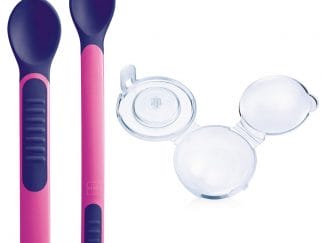 Mam Heat Sensitive Spoons & Cover Κωδ 513 Θερμοευαίσθητα Μαλακά Κουταλάκια με Θήκη από 6+ Μηνών, 2 Κουταλάκια & Θήκη Μεταφοράς - ροζ