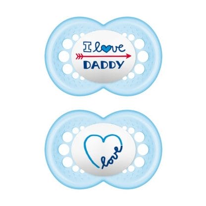 Mam I Love Mummy & Daddy Ορθοδοντική Πιπίλα Σιλικόνης Κωδ 170S από 6 Έως 16 Μηνών 2 Τεμάχια - Γαλάζιο - Γαλάζιο