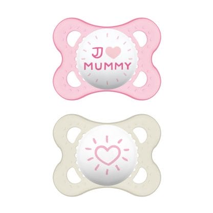 Mam I Love Mummy & Daddy Ορθοδοντική Πιπίλα Σιλικόνης Κωδ 115S από 2 Έως 6 Μηνών 2 Τεμάχια - Ροζ - Λευκό 2