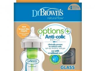 Dr.Brown's Natural Flow Options+ Μπιμπερό Γυάλινο Αντικολικό με Φαρδύ Λαιμό Θηλή Σιλικόνης 0m+, 2x150ml