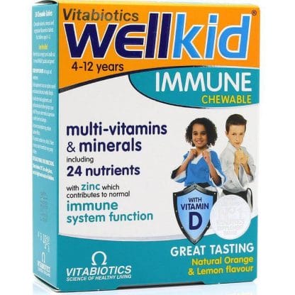 Vitabiotics Wellkid Immune Συμπλήρωμα Διατροφής για την Ενίσχυση του Ανοσοποιητικού Συστήματος των Παιδιών, 4-12 Ετών 30chew tbs