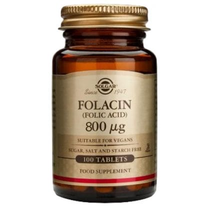 Solgar Folacin (Folic Acid) Συμπλήρωμα Διατροφής Χρήσιμο σε Περιπτώσεις Αναιμίας Λόγω Έλλειψης Φολικού Οξέως 100tablets - 800μg