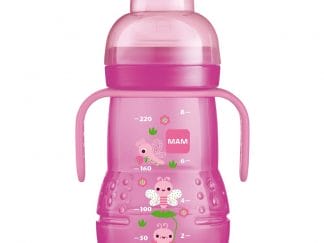 Mam Trainer+ Kit 4+ Μηνών Κωδ 450 Μπιμπερό Πολυπροπυλενίου με Θηλή Σιλικόνης, Μετάβαση σε Ποτηράκι 220ml - ροζ