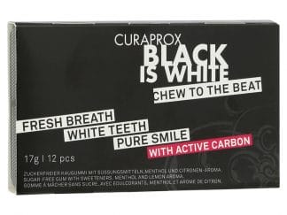 Curaprox Black is White Chew to the Beat Τσίχλα για Λεύκανση των Δοντιών με Ενεργό Άνθρακα & Γεύση Λεμόνι - Μέντα 12 Τεμάχια