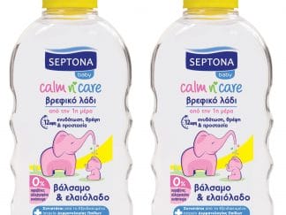 Septona Πακέτο Προσφοράς Baby Calm n' Care Βρεφικό Λάδι για 12ωρη Ενυδάτωση, Θρέψη & Προστασία με Βάλσαμο & Ελαιόλαδο 2x200ml