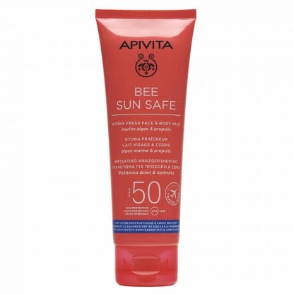 Apivita Bee Sun Safe Hydra Fresh Face & Body Milk With Marine Algae & Propolis Spf50 Travel Size 100ml