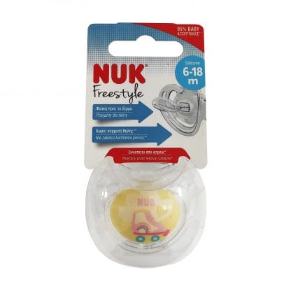 Nuk Freestyle Πιπίλα Σιλικόνης με Βελτιωμένο Πρωτότυπο Σχήμα Από 6 Έως 18 Μηνών 1 Τεμάχιο - 6-18 Μηνών Διάφανη
