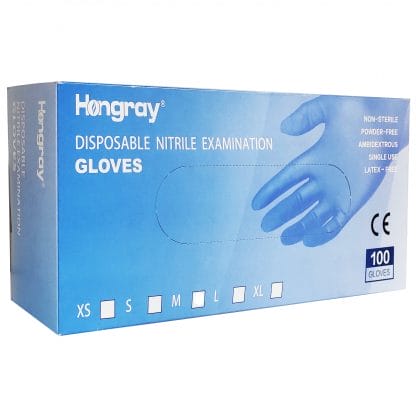 Hongray Disposable Nitrile Examination Gloves Medium Size Γάντια Νιτριλίου Μπλε Μεσαίου Μεγέθους, Μίας Χρήσης 100 Τεμάχια
