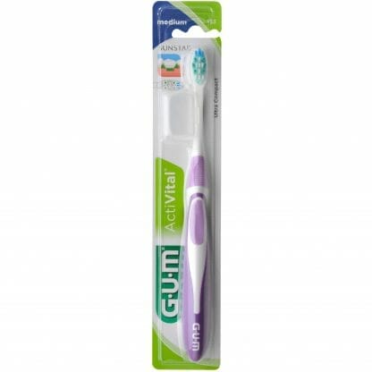 Gum ActiVital Compact Medium (583) Οδοντόβουρτσα Μεσαίας Σκληρότητας με Θήκη Προστασίας 1 Τεμάχιο - μωβ