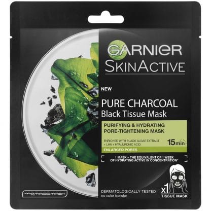 Garnier Skinactive Pure Charcoal Black Tissue Mask Υφασμάτινη Μάσκα Ενυδάτωσης Προσώπου με Ενεργό Άνθρακα 28gr