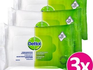 Dettol Πακέτο Προσφοράς Υγρά Αντιβακτηριδιακά Μαντηλάκια Καθαρισμού Χεριών 3x15 Τεμάχια